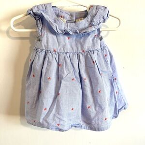 Charming Blue Dress with Red Heart Accents Baby Girl 3 Months